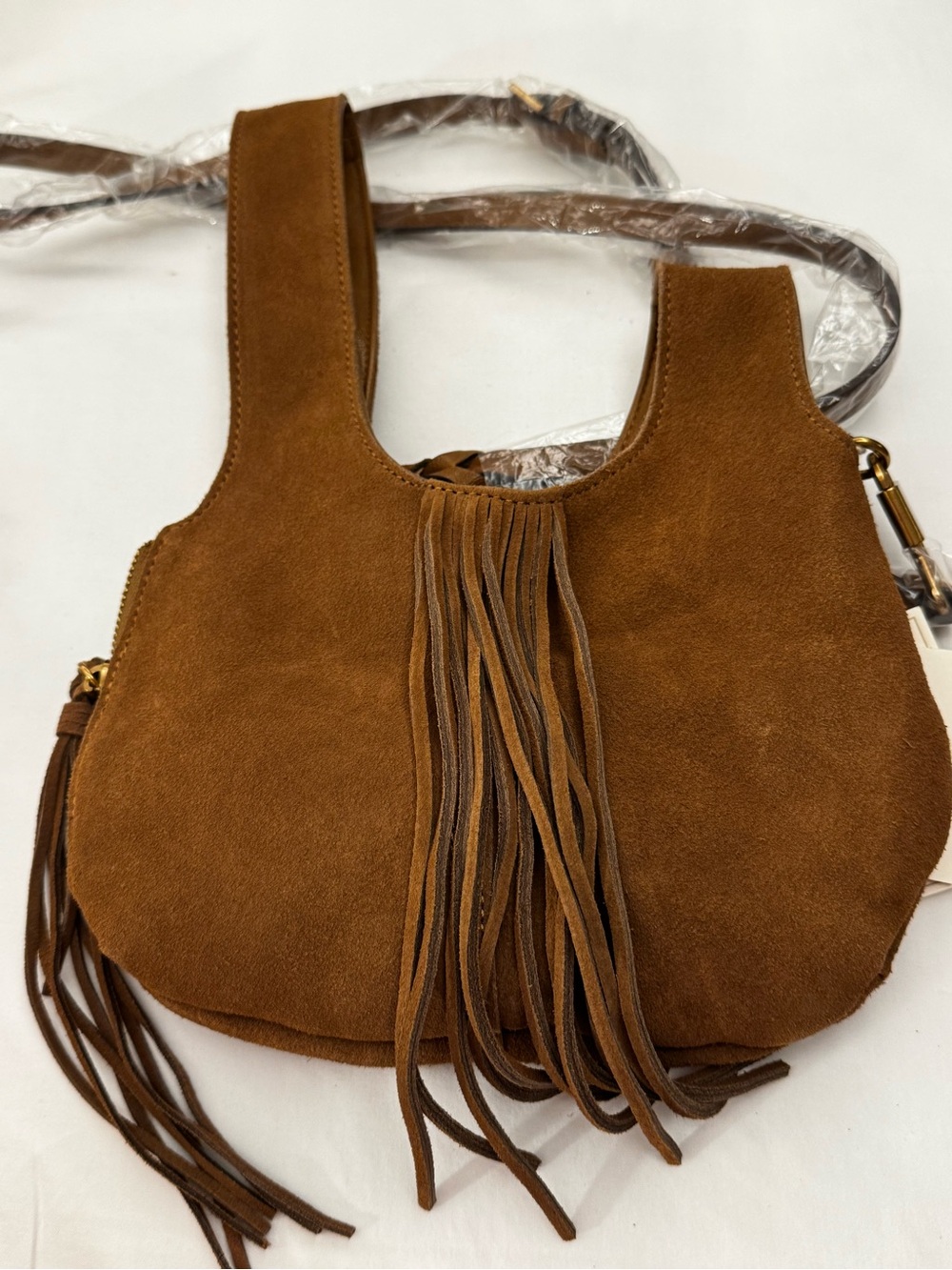 Dolce Vita Suede Fringe Crossbody Bag in Brown